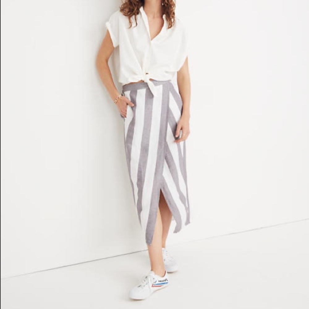 Madewell Grey Stripe Overlay Midi Skirt